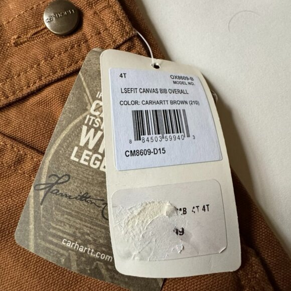 Carhartt Kids Boy Girl Unisex 4T Canvas Bib Overall Toddler Brown NEW NWT - Picture 2 of 6